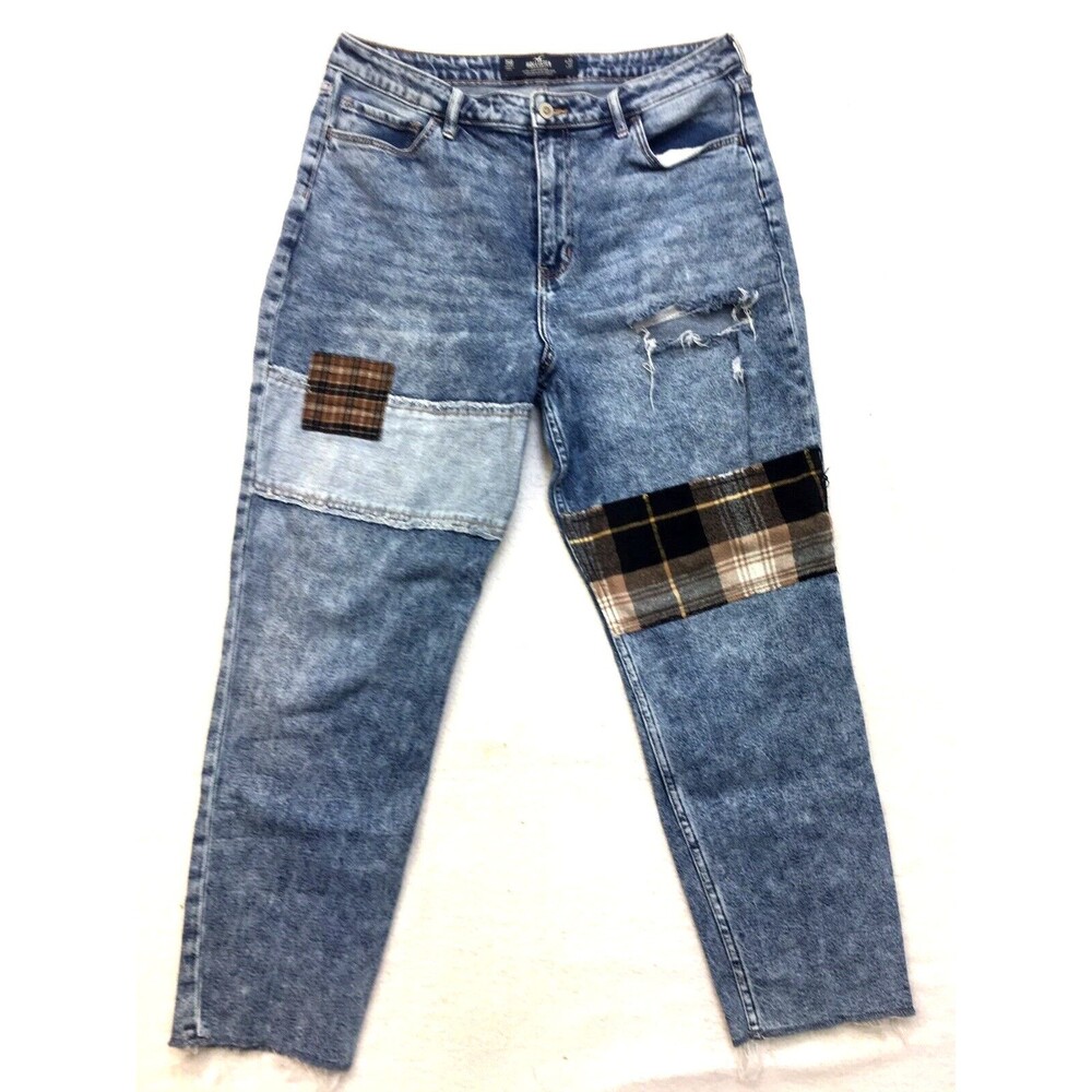 HOLLISTER Jeans Women 34x27 15R Distressed Acid Wash Ultra Hi Mom Fray Denim